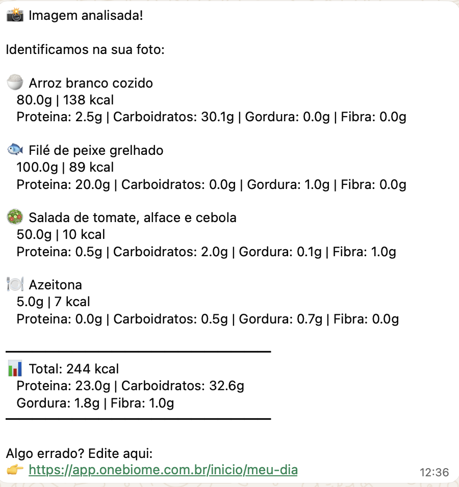 Registro por WhatsApp com análise da refeição